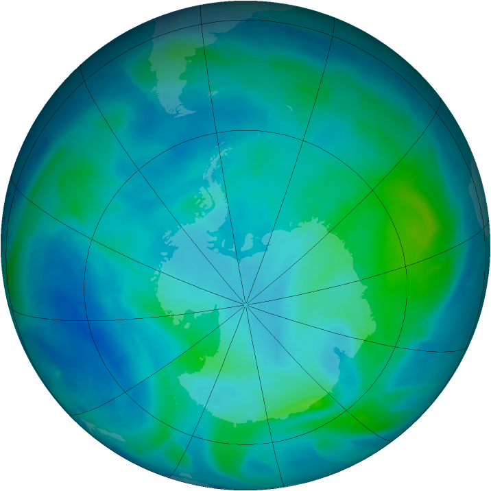 Antarctic ozone map for 29 February 2012